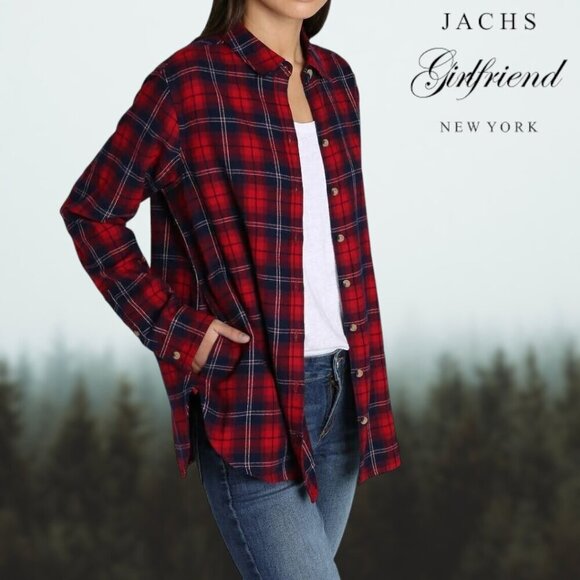 JACHS Girlfriend | Plaid Button-Up Flannel | Red and Blue | S | NWOT - Picture 1 of 4